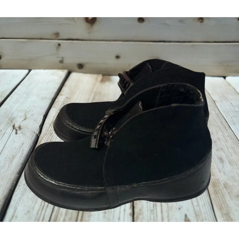 Vintage 1940s Boots Toddler Boys Sz 6 Black Canvas Leather Latch Hook Shoes 40s